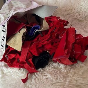 Assorted Fabric Scraps in Red and Black leather scraps